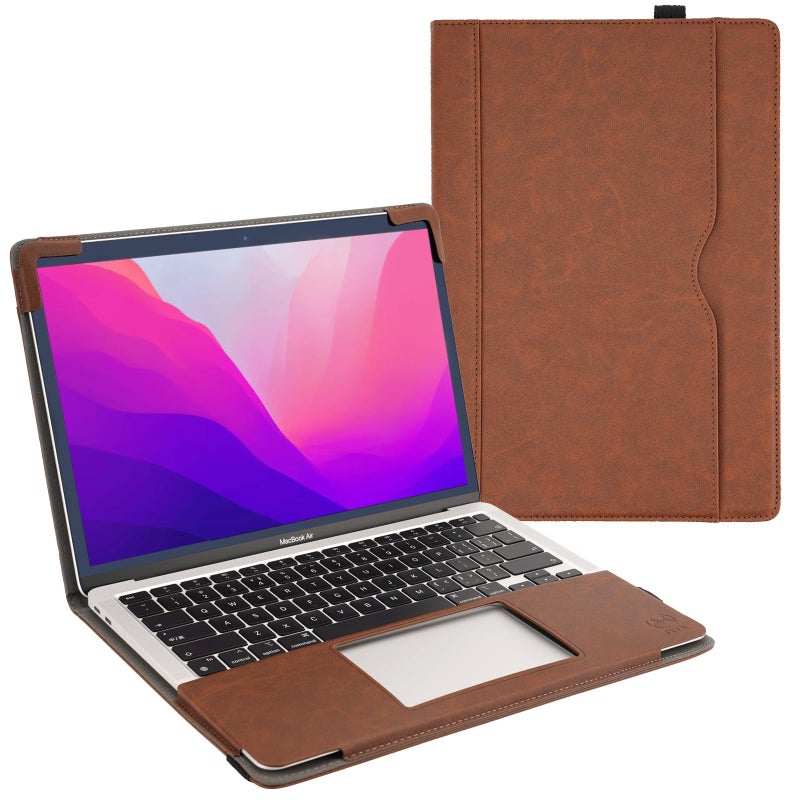 TT TYTX TYTX Compatible with MacBook Air 13 Inch Leather Case, for Model A2337 M1 A2179 A1932 2018-2021 Retina Display Touch ID, PU Leather Laptop Case with Pocket for Papers and Pen Holder, Dark Brown - Image 1